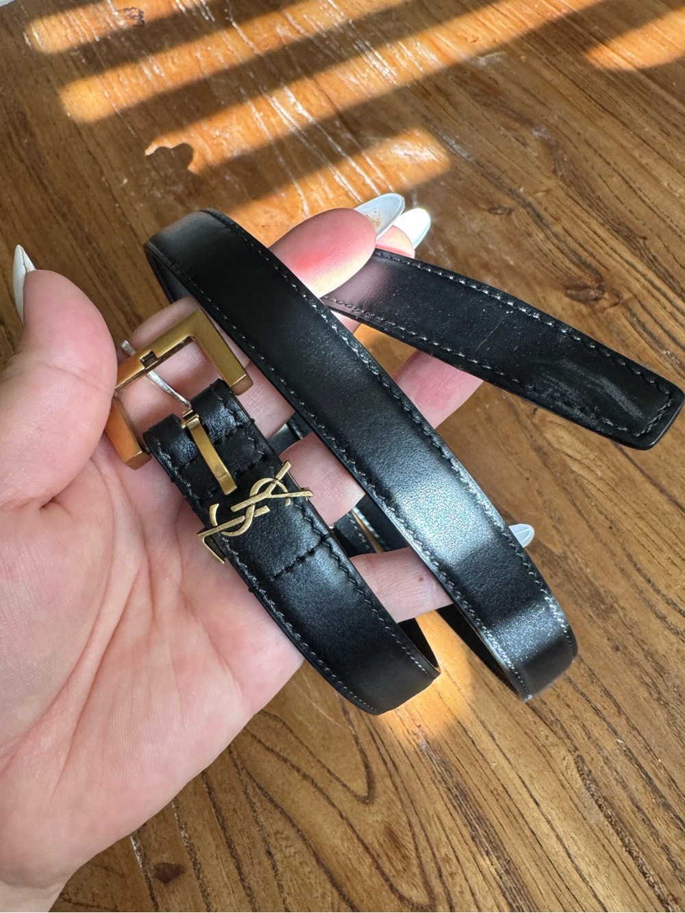 Saint Laurent Black Leather Logo Buckle Belt